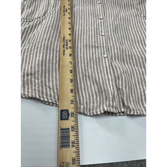 Sigrid Olsen 100% Linen Button Up Tunic Shirt Womens M Tan Striped Lagenlook - Picture 12 of 13